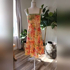 Vintage R&k Tropical Print Midi Dress